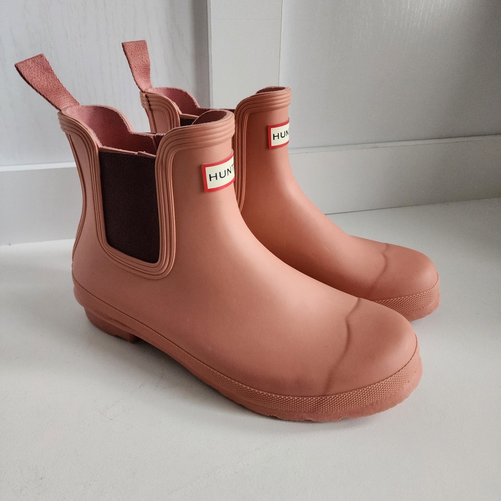 Hunter Women US 9 Salmon‎ / Rough Pink Rubber Chelsea Boots Ankle Rain Boots - Picture 13 of 14